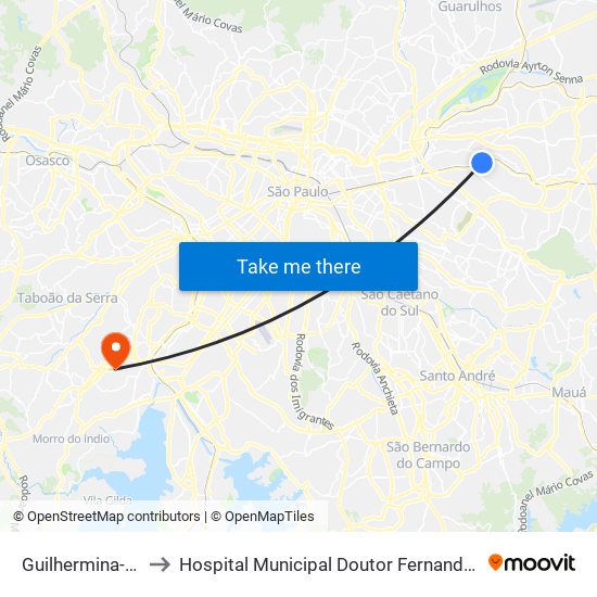 Guilhermina-Esperança to Hospital Municipal Doutor Fernando Mauro Pires da Rocha map