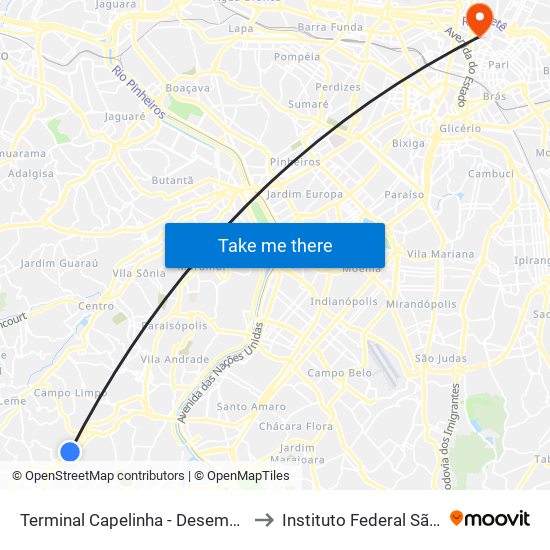 Terminal Capelinha - Desemb. Plat 6 to Instituto Federal São Paulo map