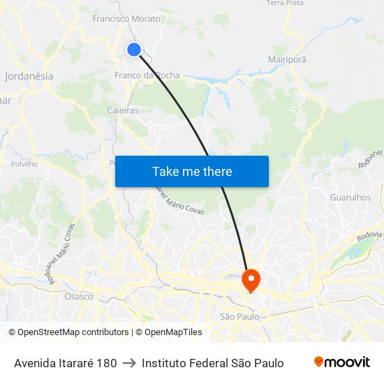 Avenida Itararé 180 to Instituto Federal São Paulo map