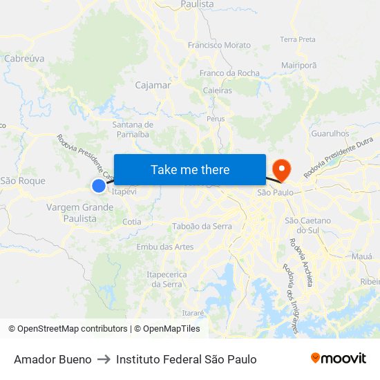 Amador Bueno to Instituto Federal São Paulo map