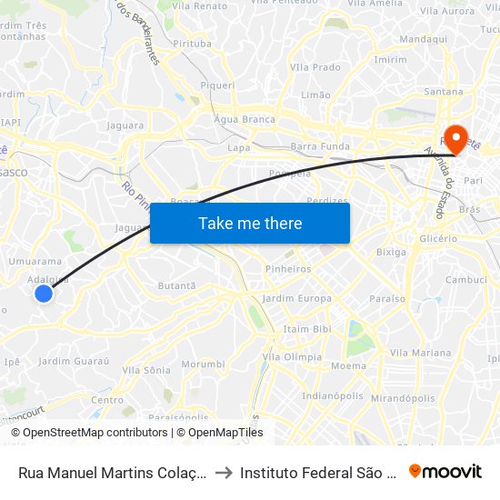 Rua Manuel Martins Colaço 169 to Instituto Federal São Paulo map