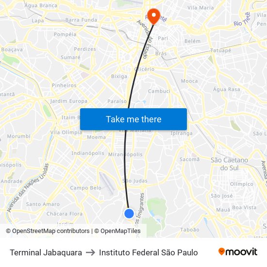 Terminal Jabaquara to Instituto Federal São Paulo map
