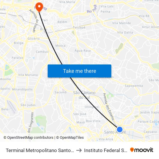 Terminal Metropolitano Santo André Leste to Instituto Federal São Paulo map