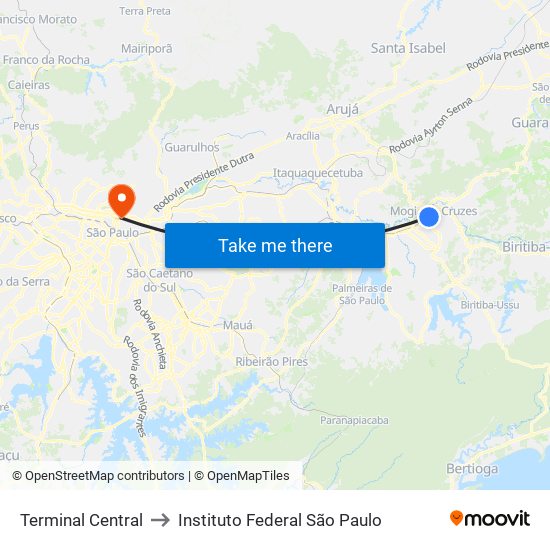 Terminal Central to Instituto Federal São Paulo map