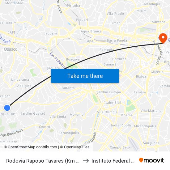 Rodovia Raposo Tavares (Km 19/São Paulo) to Instituto Federal São Paulo map