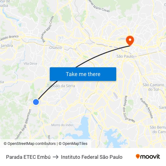Parada ETEC Embú to Instituto Federal São Paulo map