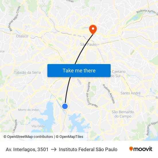 Av. Interlagos, 3501 to Instituto Federal São Paulo map