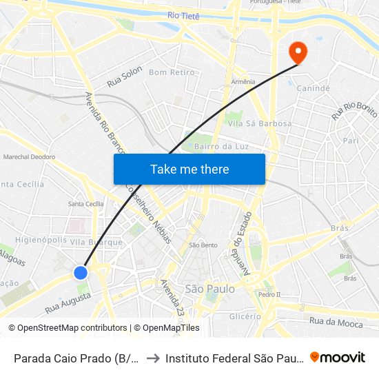 Parada Caio Prado (B/C) to Instituto Federal São Paulo map