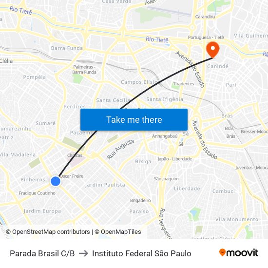 Parada Brasil C/B to Instituto Federal São Paulo map