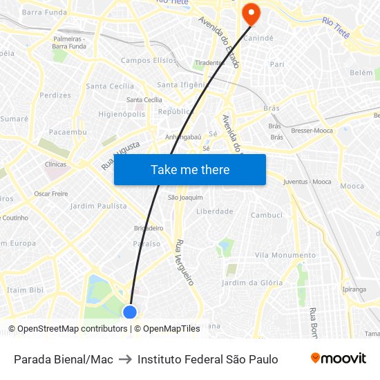 Parada Bienal/Mac to Instituto Federal São Paulo map