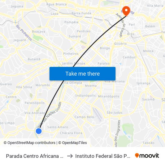 Parada Centro Africana B/C to Instituto Federal São Paulo map