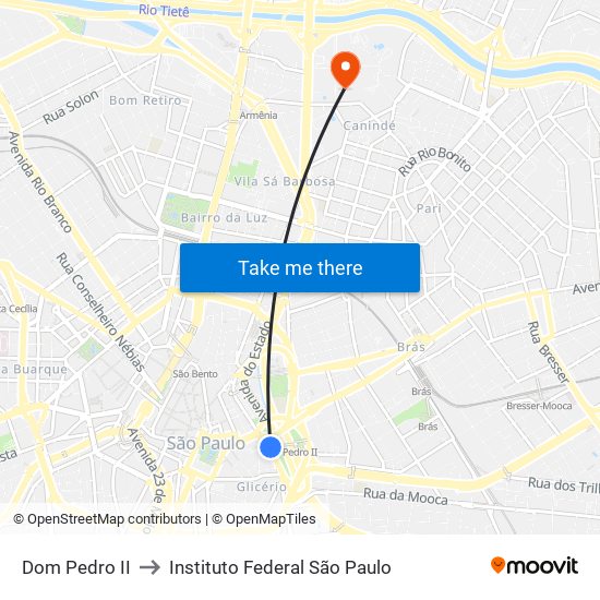 Dom Pedro II to Instituto Federal São Paulo map