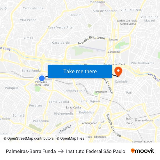 Palmeiras-Barra Funda to Instituto Federal São Paulo map