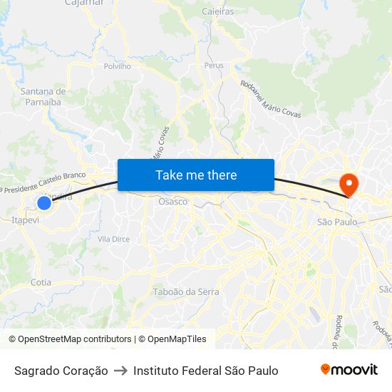 Sagrado Coração to Instituto Federal São Paulo map
