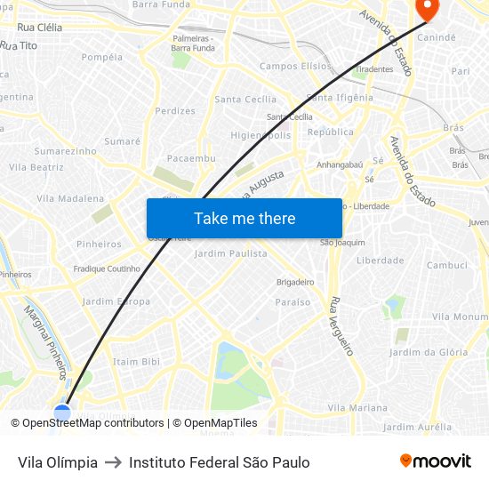 Vila Olímpia to Instituto Federal São Paulo map