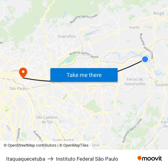 Itaquaquecetuba to Instituto Federal São Paulo map