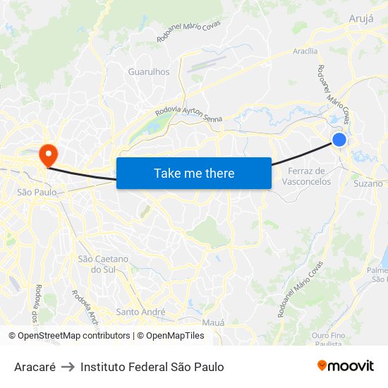 Aracaré to Instituto Federal São Paulo map
