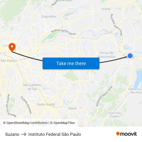 Suzano to Instituto Federal São Paulo map