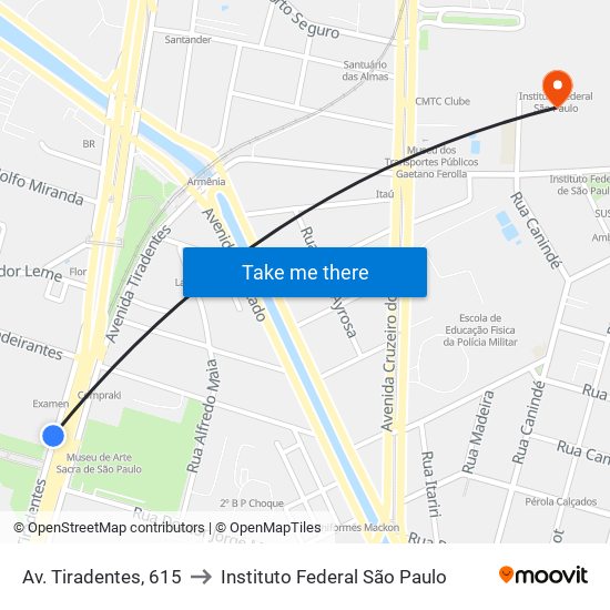 Av. Tiradentes, 615 to Instituto Federal São Paulo map