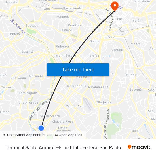 Terminal Santo Amaro to Instituto Federal São Paulo map