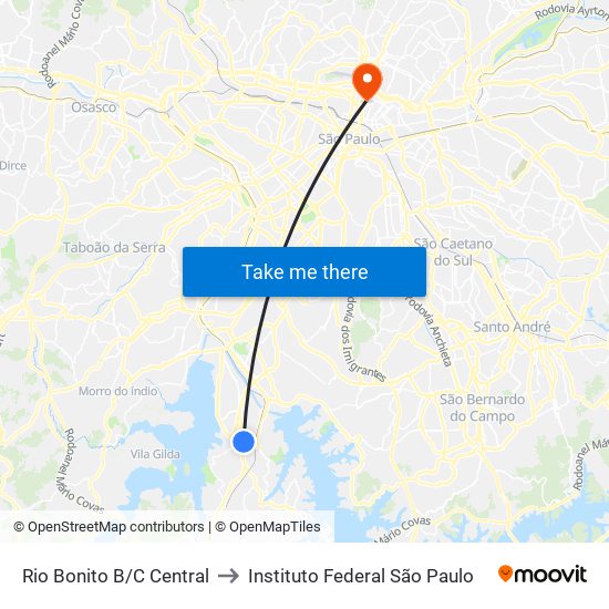 Rio Bonito B/C Central to Instituto Federal São Paulo map