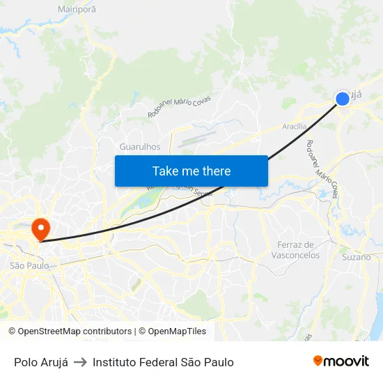 Polo Arujá to Instituto Federal São Paulo map