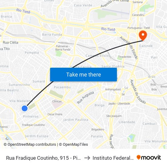 Rua Fradique Coutinho, 915 - Pinheiros, São Paulo to Instituto Federal São Paulo map