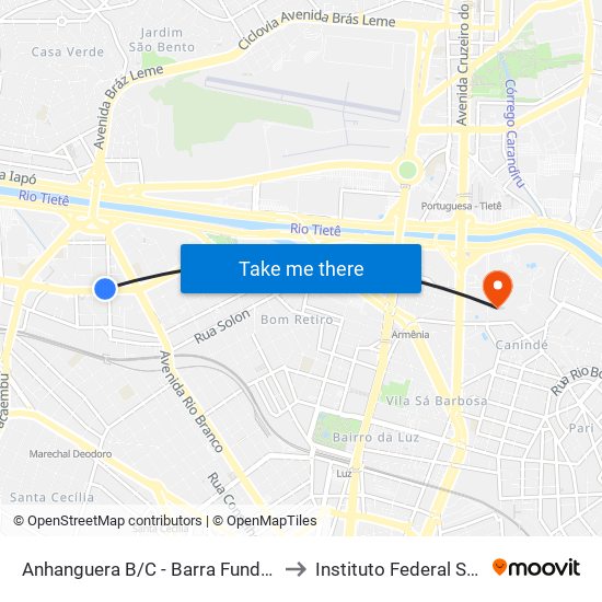 Anhanguera B/C - Barra Funda, São Paulo to Instituto Federal São Paulo map