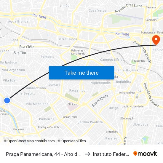 Praça Panamericana, 44 - Alto de Pinheiros, São Paulo to Instituto Federal São Paulo map