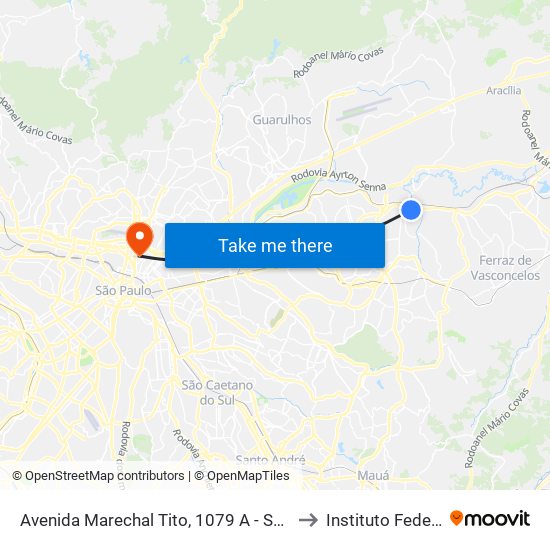 Avenida Marechal Tito, 1079 A - São Miguel Paulista, São Paulo to Instituto Federal São Paulo map