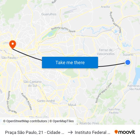 Praça São Paulo, 21 - Cidade Edson, Suzano to Instituto Federal São Paulo map