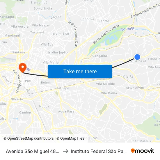 Avenida São Miguel 4808 to Instituto Federal São Paulo map