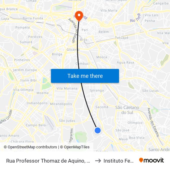 Rua Professor Thomaz de Aquino, 296 - Jardim Maria Estela, São Paulo to Instituto Federal São Paulo map