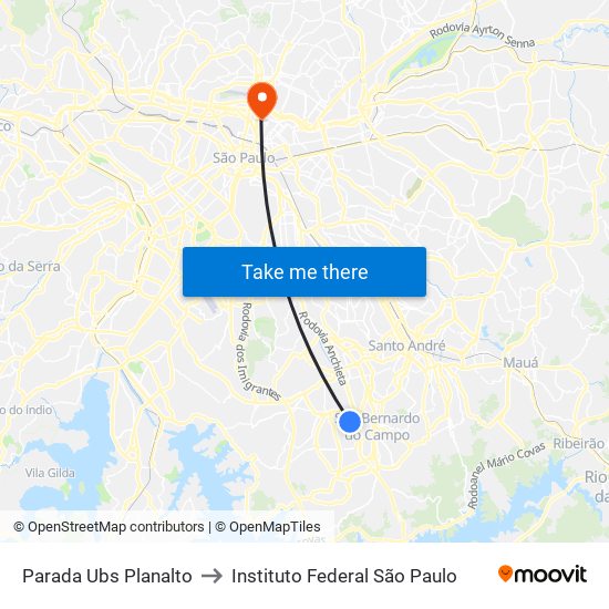 Parada Ubs Planalto to Instituto Federal São Paulo map