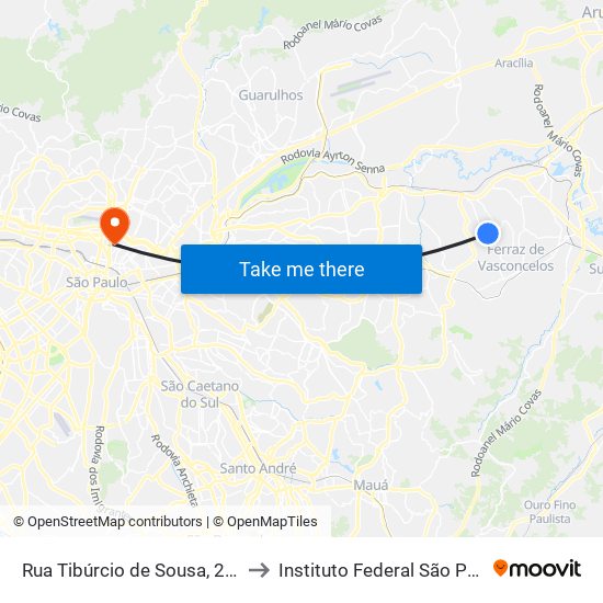 Rua Tibúrcio de Sousa, 2611 to Instituto Federal São Paulo map