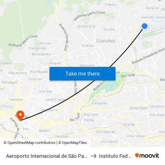 Aeroporto Internacional de São Paulo (Terminal de Passageiros 2) to Instituto Federal São Paulo map