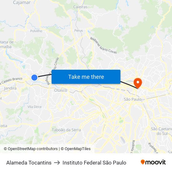 Alameda Tocantins to Instituto Federal São Paulo map
