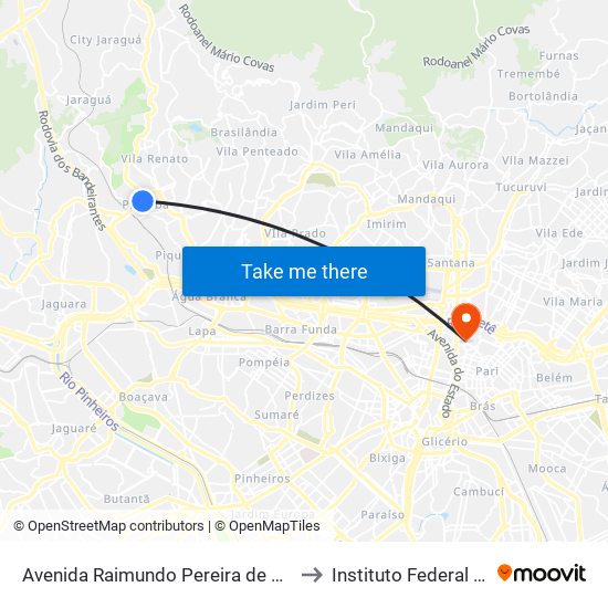 Avenida Raimundo Pereira de Magalhães 5440 to Instituto Federal São Paulo map
