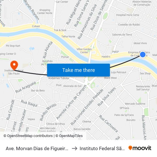 Ave. Morvan Dias de Figueiredo 2801 to Instituto Federal São Paulo map