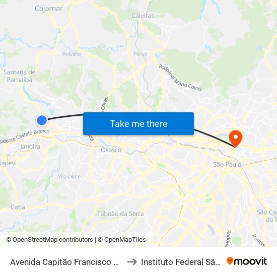 Avenida Capitão Francisco César 605 to Instituto Federal São Paulo map