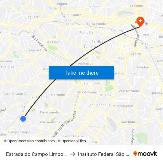 Estrada do Campo Limpo 5322 to Instituto Federal São Paulo map