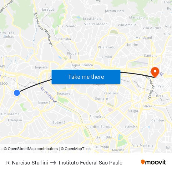 R. Narciso Sturlini to Instituto Federal São Paulo map