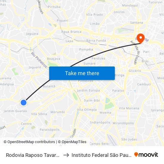 Rodovia Raposo Tavares to Instituto Federal São Paulo map