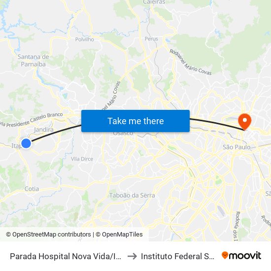 Parada Hospital Nova Vida/Intermédica to Instituto Federal São Paulo map