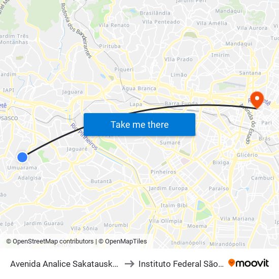 Avenida Analice Sakatauskas 1017 to Instituto Federal São Paulo map