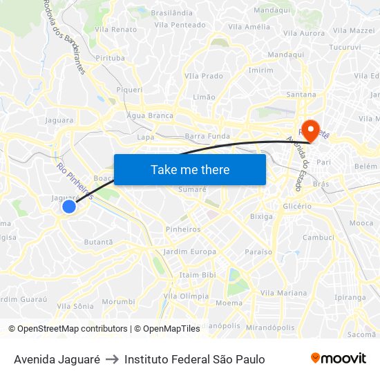 Avenida Jaguaré to Instituto Federal São Paulo map