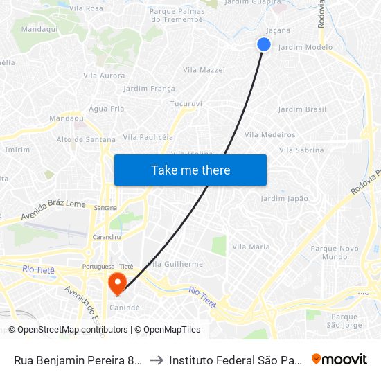 Rua Benjamin Pereira 800 to Instituto Federal São Paulo map