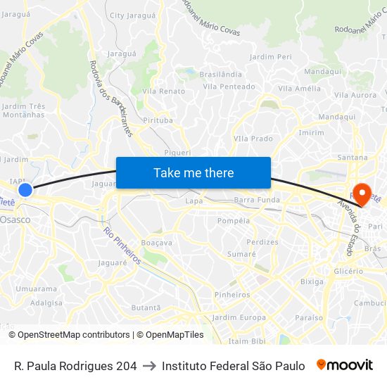 R. Paula Rodrigues 204 to Instituto Federal São Paulo map