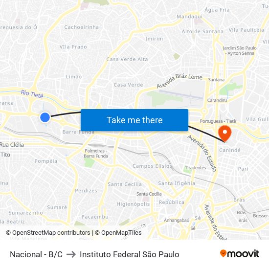 Nacional - B/C to Instituto Federal São Paulo map