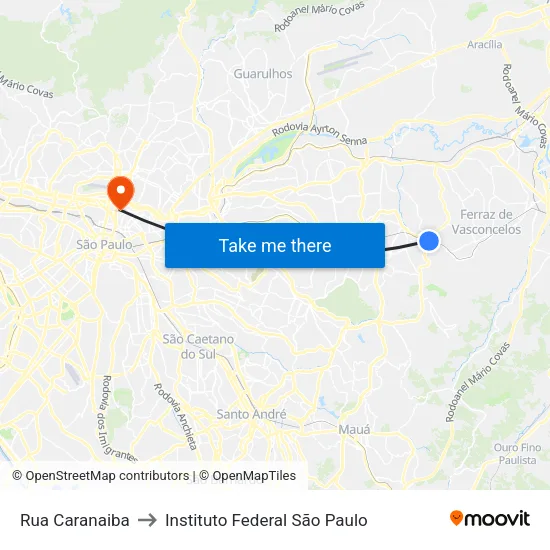 Rua Caranaiba to Instituto Federal São Paulo map